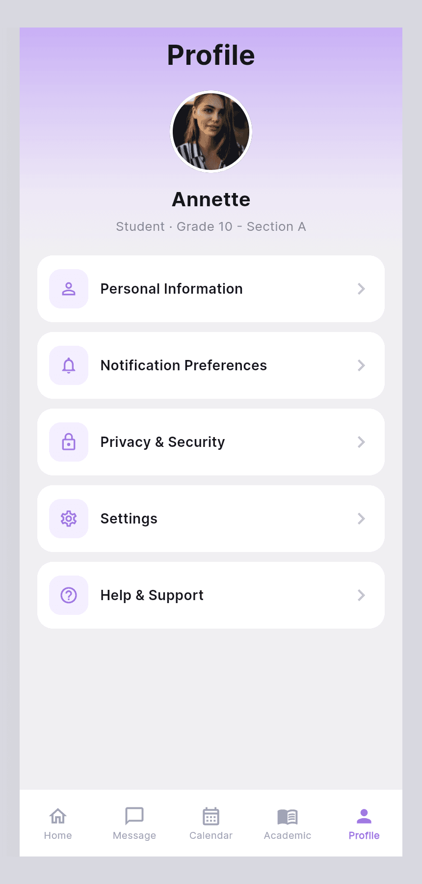Tevixa role-aware student profile and self-service tools